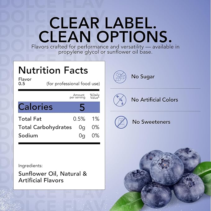 Dolce Flav Blueberry Extract ??8 Ounce Oil-Soluble Kosher, Sugar-Free, Concentrated Ripe Blueberry Flavoring for Baking, Chocolates & Desserts, Includes Measured Dropper
