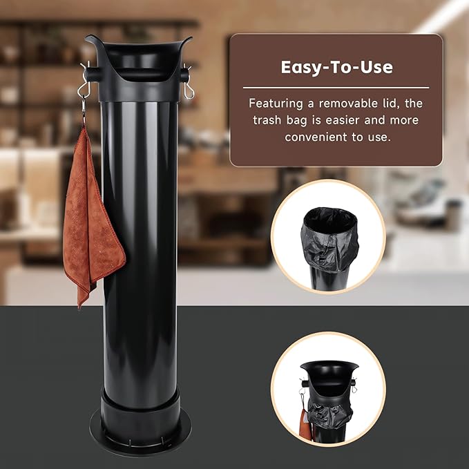 Knock Box for Espresso Grounds, 18L Floor Standing Grounds Bucket with Towel and Garbage Bags for Barista Coffee Shop Bar,Coffee Knock Box for Barista Shop Bar (A)