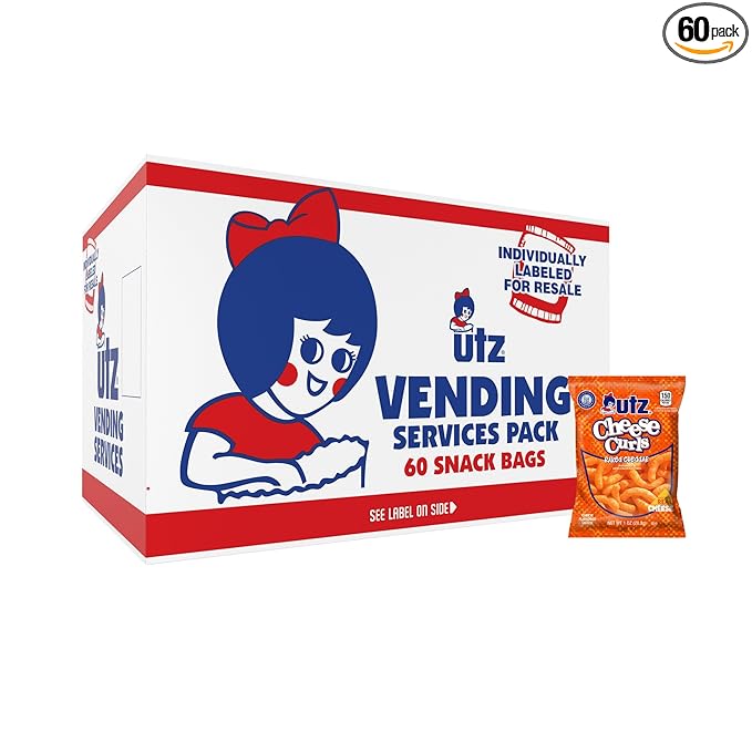 Utz Cheese Curls, Baked Cheddar ??1 oz. Bags (60 Count) ??Made with Real Cheese, Crunchy Individual Snacks to Go, Cholesterol Free, Trans-Fat Free, Gluten Free Snacks