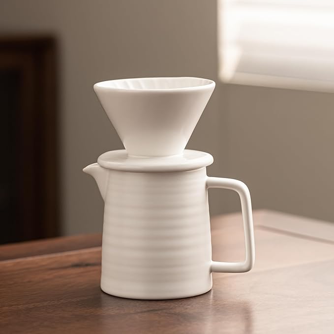 Pour Over Coffee Maker,Ceramic Coffee Maker With 40 pcs V60 Paper Filter竊?5oz/450ml Pour Over Coffee Dripper (White, V01)
