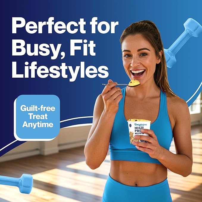 Bootylicious | High-Protein Muffin | 25g Protein, 7g Net Carbs, 2.32-2.75oz Cup, 12-Pack (Blueberry)