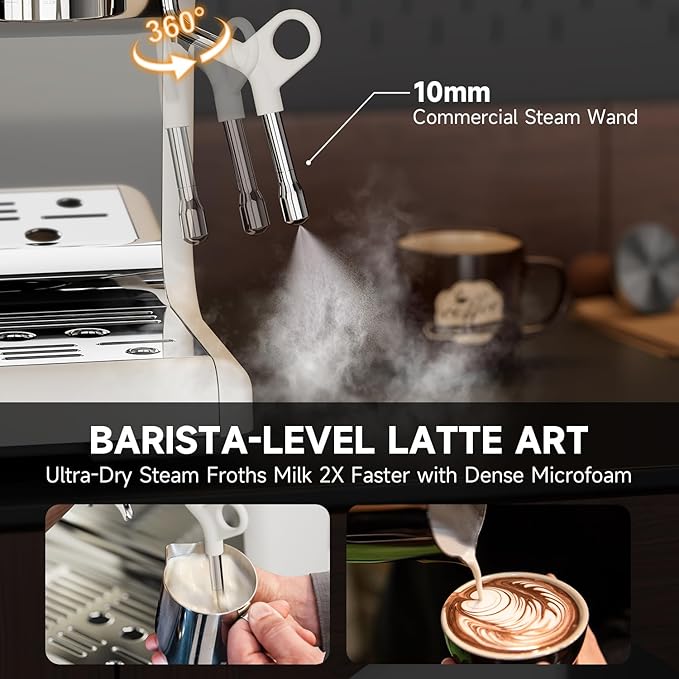 Espresso Machine with Grinder, 20 Bar Espresso Machine with Milk Frother, Expresso Coffee Machines for Home, Professional Espresso Maker, Cappuccino & Latte Machine for Home (White)