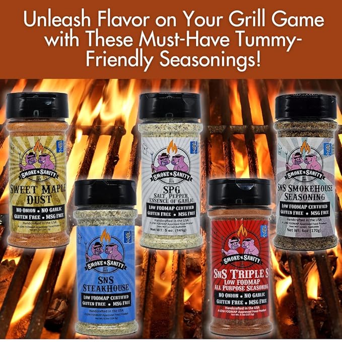 Smoke n Sanity Cajun Creole - Certified Low FODMAP Seasonings - Gluten Free - Certified Kosher - Dairy Free for Low FODMAP Snacks (8.7 oz)