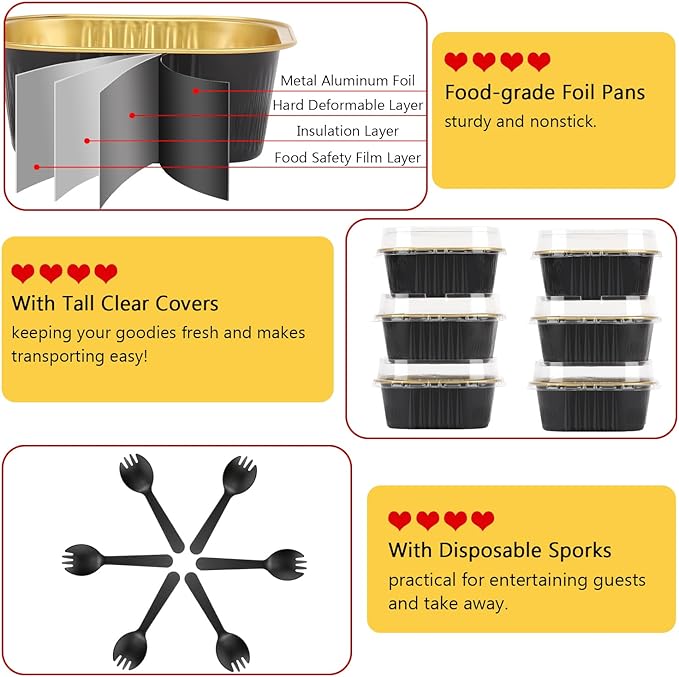 10oz/80pack Mini Cake Pans with Lids,LNYZQUS Small Foil Baking Tins Brownie Baking Cups,4?�x4??Disposable Ramekins Jumbo Cupcake Muffin Pan Mini Aluminum Containers Holders-Black
