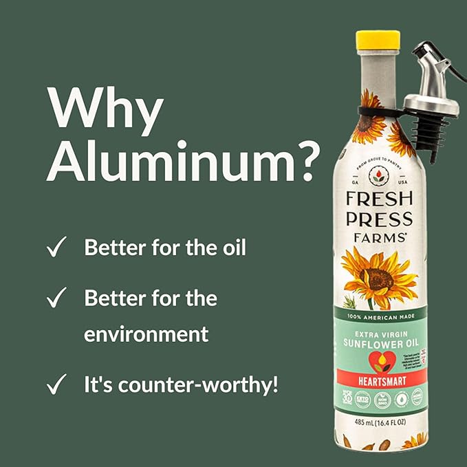 Fresh Press Farms Cold Pressed Extra Virgin Sunflower Oil, 16.4 Fl Oz (Pack of 2), High Oleic, Georgia Grown, 100% American Made, Unrefined, Certified Whole30, Non-GMO, Keto, Paleo, Gluten Free