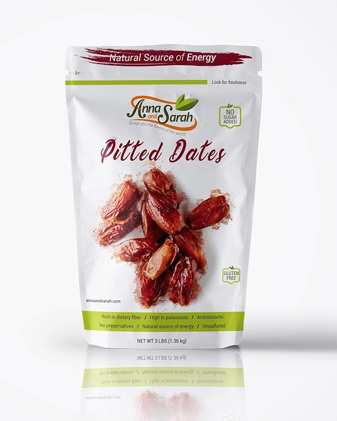 Anna and Sarah Pitted California Deglet Noor Dates in Resealable Bag, 3 lbs (1 Pack)