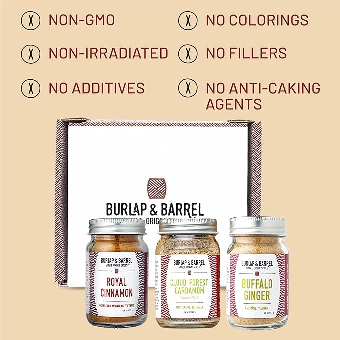 Burlap & Barrel 3pk Sweet Spice Set - 3 Full Size Jars including Royal Cinnamon, Cloud Forest Cardamom, & Buffalo Ginger - As seen on Shark Tank - Birthday & Father's Day Gift Ideas