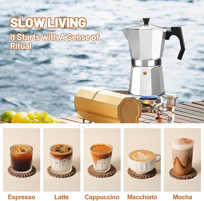 2 Cup Aluminum Espresso Stovetop Moka Pot Express Coffee Maker Percolator Italian Classic Mocha Coffee Machine for Italian and Cuban Cafe Brewing for Home & Camping 100ml 3.3oz