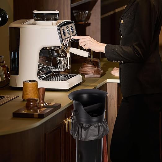 Espresso Knock Box, 18 L Floor Standing Espresso Knock Box Large Commercial Coffee Knock Box with Shock-Absorbent Espresso Dump Bin with Brushes Garbage Bags and Towels for cafes and Office