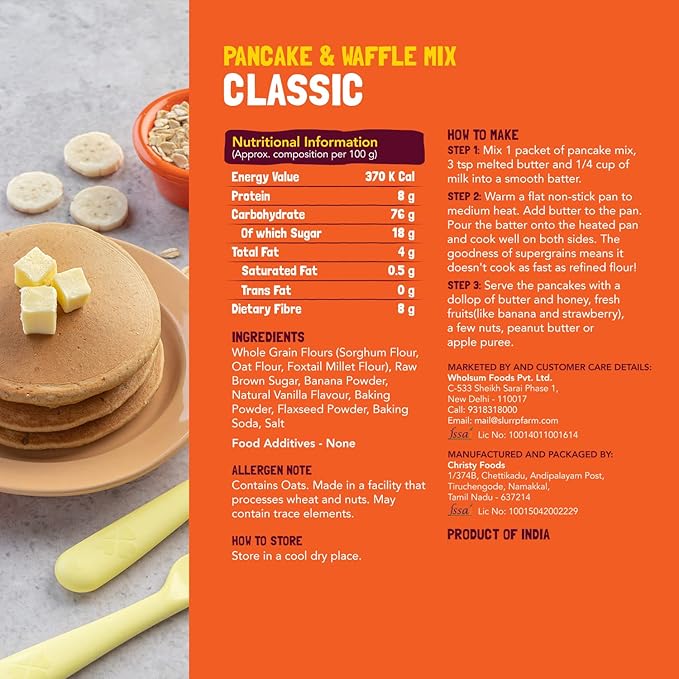 Slurrp Farm Millet Pancake Mix Trial Pack | 4 Flavors: Banana Choco Chip, Chocolate, Blueberry, Classic | No Added Sugar or Salt | Healthy Kids Breakfast | 1.76 Oz (Pack of 4)