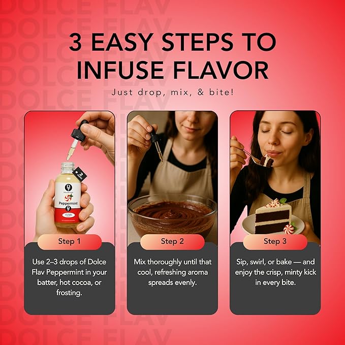 Dolce Flav Natural Peppermint Extract ??2 Ounce Oil-Soluble Kosher, Sugar-Free, Concentrated Pure Mint Flavor for Hard Candy, Chocolates & Baking, Includes Measured Dropper