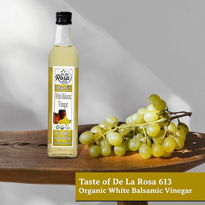 De La Rosa Organic White Balsamic Vinegar, Aged in Spanish Wood Barrels, Kosher for Passover, Vegan & Gluten-Free, Great for Salad Dressing, Marinades, Organic Balsamic Vinegar 16.9 Oz (Pack of 2)