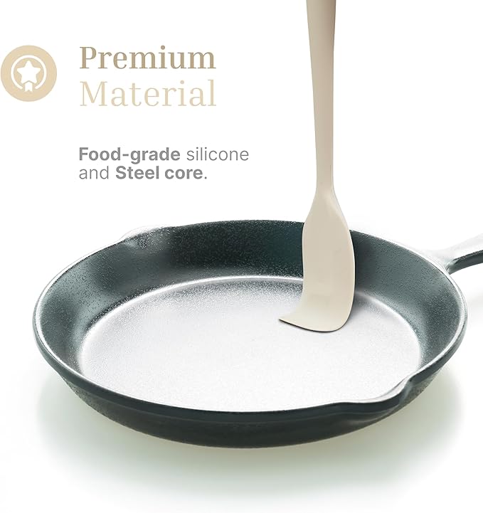 Silicone Utensils 3-Piece Set ??Rubber Spatula, Slotted Turner, and Rice Paddle ??Complete Heat-Resistant Set for Non-Stick Cookware ??Kitchen Tools and Accessories for Cooking & Baking ??Cream