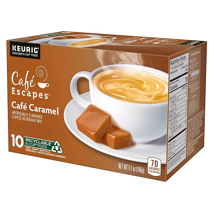 Café Escapes Café Caramel Coffee Beverage, Single-Serve K-Cup Pods, 60 Count