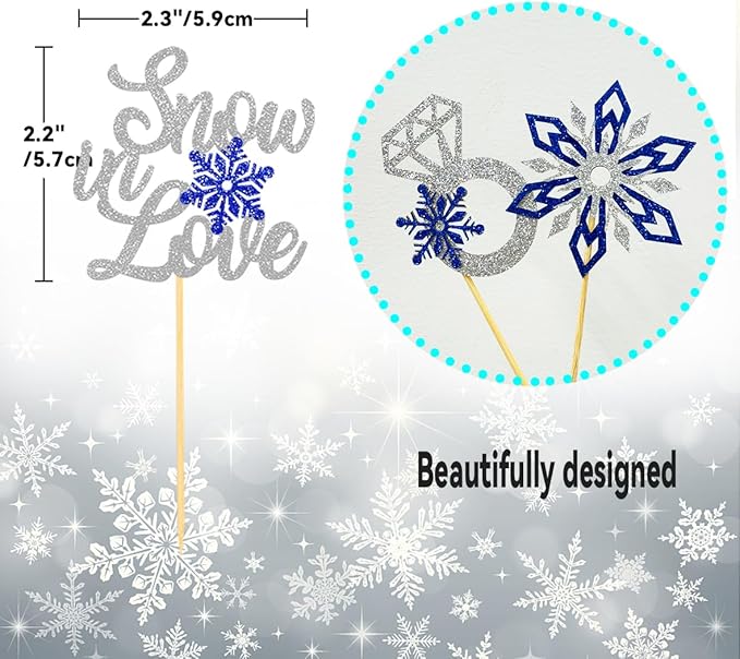 24PCS Snow in Love Cupcake Toppers for Winter Snowflake Decorations, Frozen Snowflake Love Cake Toppe for Bridal Shower Party Decorations (Love B)