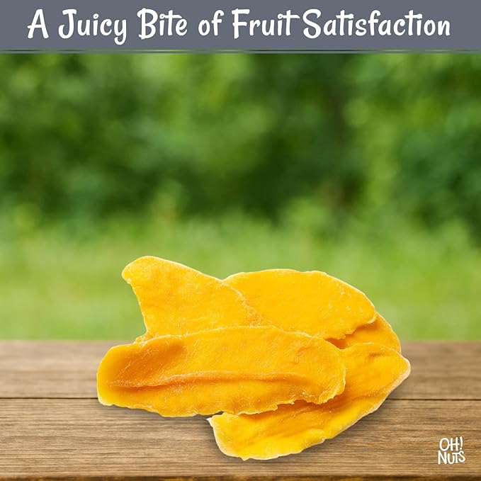 Oh! Nuts Exotic Dried Mango Slices - Sweetened Dehydrated Mango - 1lb Bulk Bag - Dried Mango Fruit Slices for Snacking & Baking - Low Cholesterol, High Fiber