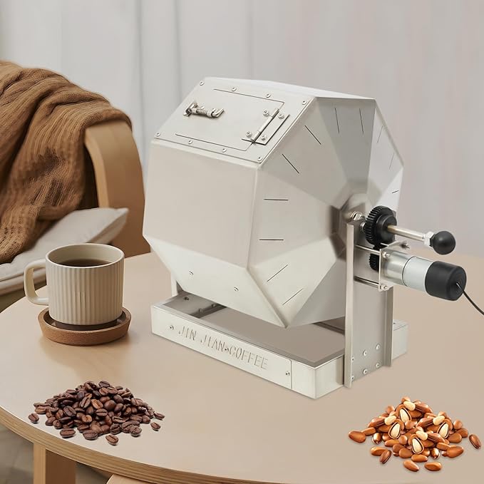 Cashewnuts Commercial Coffee Bean Roaster 14.5L Coffee Bean Baker Drum Type Stainless Steel Roasting Machine with Speed Controller, Automatic (Style 2)