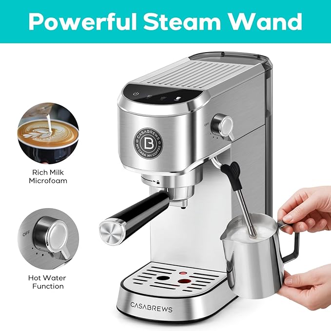 CASABREWS CM5418J Espresso Machine 20 Bar, Professional Espresso Maker with Milk Frother Steam Wand, Stainless Steel Cappuccino Latte Machine with 34oz Removable Water Tank and Touchscreen, Silver