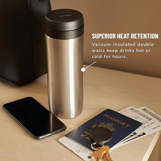 ESPRO P1 12 Ounces French Press Coffee Maker for Travel, Double-Walled Stainless Steel Vacuum Insulated, Brushed Stainless Steel