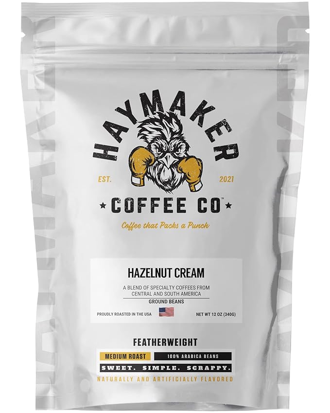 Haymaker Coffee, Hazelnut Cream, Ground, 12 Ounce, Roasted in USA
