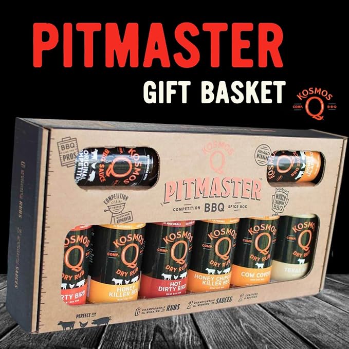 Kosmos Q Pitmaster BBQ Sauce & Spice Gift Set – 8-Piece Grill Seasoning Sampler with Barbecue Sauces & Meat Rubs (8 Flavors) – Perfect BBQ Gifts for Men