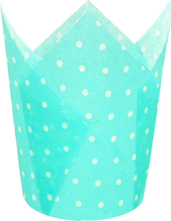 Large Muffin Greaseproof paper Baking cupcake cups, 2-1/4" x 4" Blue printed with Polka Dot Tulip Baking Cup(Large) (125pcs)