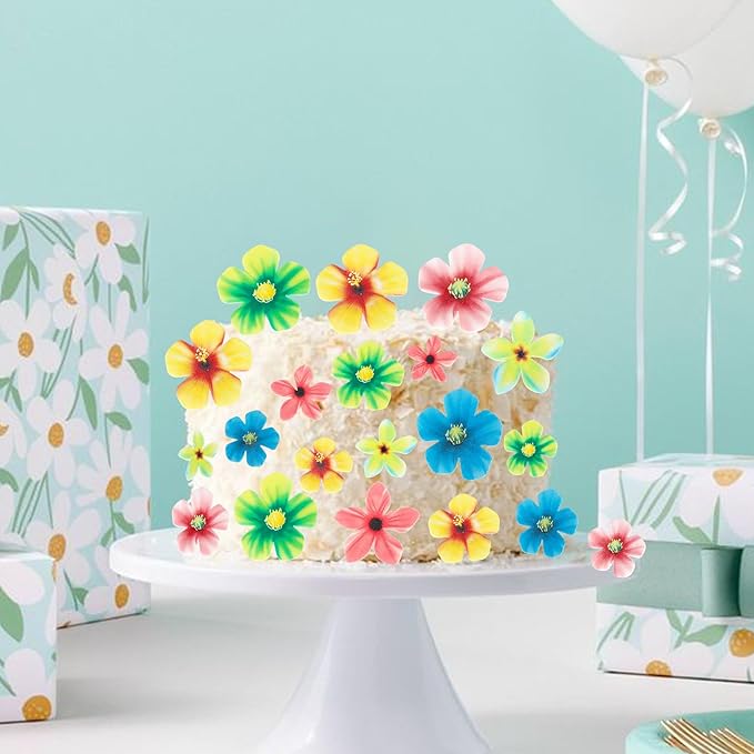 35 PCS Edible Flowers Cupcake Toppers Wafer Paper Flower Wedding Cupcake Picks Edible Flowers Cake Decorations for Spring Bridal Engagement Baby Shower Birthday Party Cake Decoration Supplies