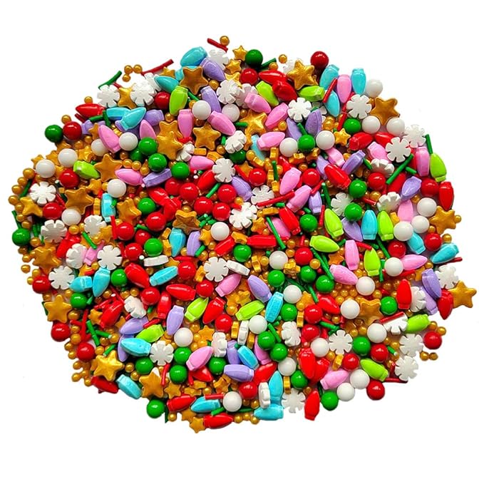 Eastron 1 Bottle Edible Christmas Sprinkles Decorating - Christmas Gift Sprinkles - Holiday Sprinkles - Edible Christmas Snowflake Star Light Bulb Cake Decorations - Cupcake and Cake Topper - 3.53 ounces