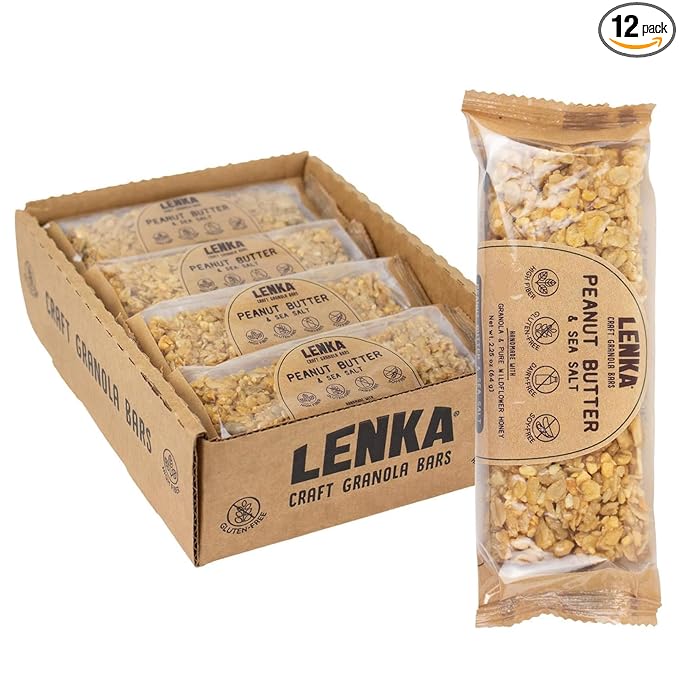 Lenka Bars - Peanut Butter & Sea Salt Snack Bars, Gluten Free, High Fiber, Kosher, Wholesome, No Artificial Flavors, Individually Wrapped - 12 Pack