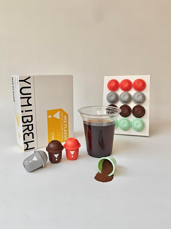 Yum!Brew Instant Freeze-Dried Coffee – 4-Flavor Variety Pack | Yunnan Arabica Beans | Americano, Espresso, Jasmine, Coconut | 12 Servings | Hot & Cold Brew | No Sugar | Travel Pods