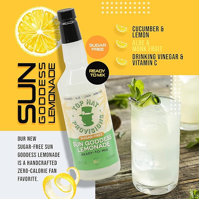 Top Hat Keto Sugar Free Cucumber Lemonade Mix - Naturally Sweetened with Monk Fruit - Craft Mixer for Skinny Margarita Cocktail Drinks - 32oz Bottle