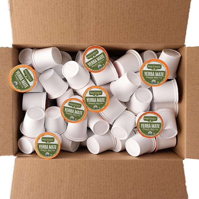 Organic Positively Tea Company, Yerba Mate Tea (Unsmoked), K-Cup Compatible, 96 Pods