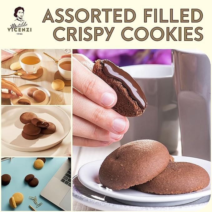 Matilde Vicenzi Grisbi Assorted Chocolate & Lemon Cream Filled Cookies, Cream Stuffed Patisserie Pastry Cookie, All-Natural, Kosher Dairy, Made in Italy, 21.16 oz Box (600g)