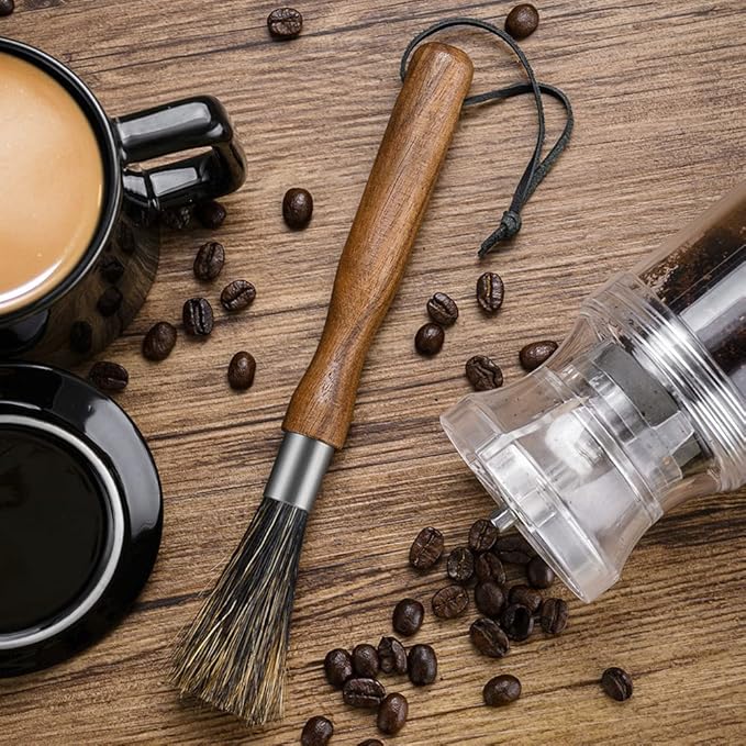 3PCS Professional Coffee Brush, Coffee Grinder Brush Set, Natural Boar Bristles Black Walnut Handle Espresso Machine Cleaning Tool, Coffee Cleaner Brushes Coffee Tool for Barista Home Kitchen