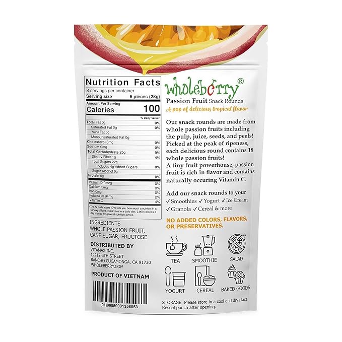 Naturally Delicious Dried Passion Fruit Maracuja 8-oz Bags, No Added Chemicals, No Added Colorings, No Preservatives, Made in Vietnam from fully mature fruits (8 oz)??,<div>