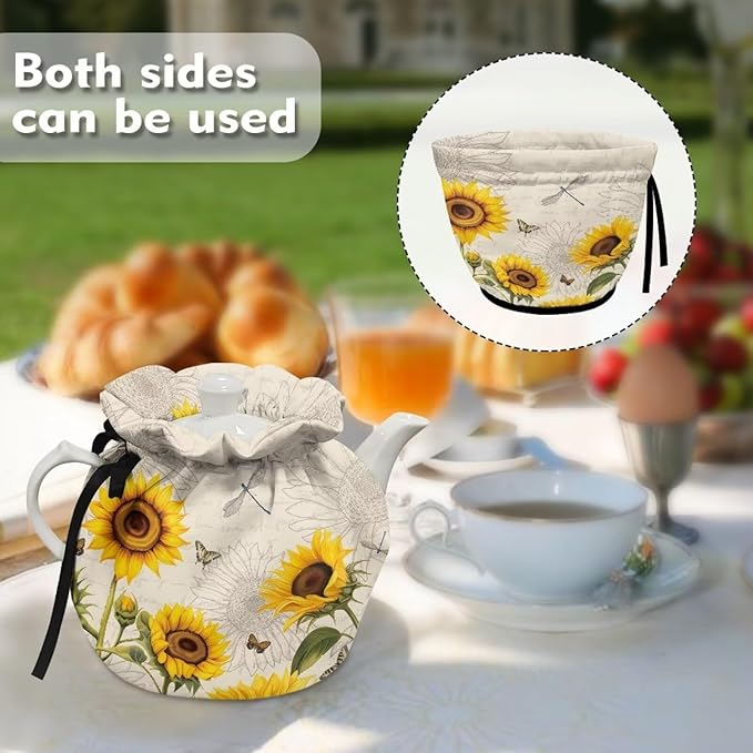 Sunflower Tea Cozy for Teapot Insulated Dragonfly Tea Pot Warmer Home Kitchen Decorative Butterfly Teapot Cozy for Women