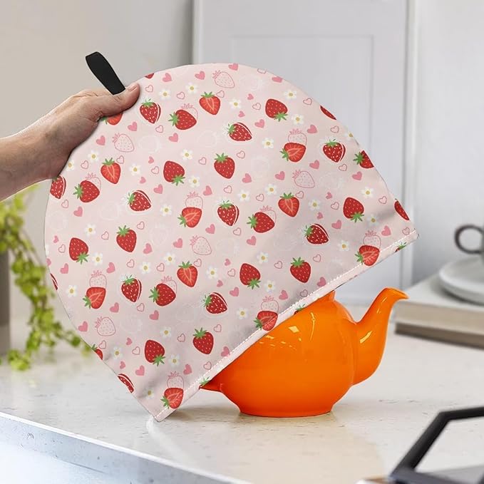Tea Pot Cover Red Strawberry Print Teapots Cosy Insulated Tea Cozies Home Kitchen Decoration Teapot Dust Cover Warming Tea Kettle Quilt Creative Gifts for Party