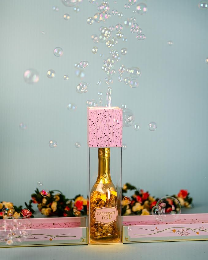 SendaCake Birthday Floral Bubble Box with Caramel White Chocolate Popcorn, Ready to Gift, No Assembly Required - Unique Happy Birthday Gift for Women, Men, Sister, Mom, Dad, Best Friend