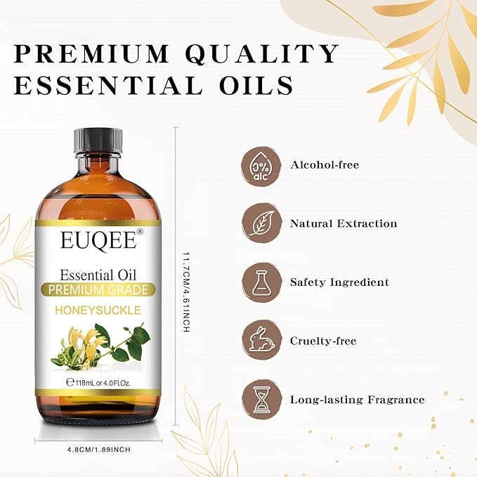 Honeysuckle Essential Oil 118ml Pure Honeysuckle Oil Premium Essential Oil - with Glass Dropper Great for Diffuser, DIY Soap, Candle Making - 4Fl. OZ