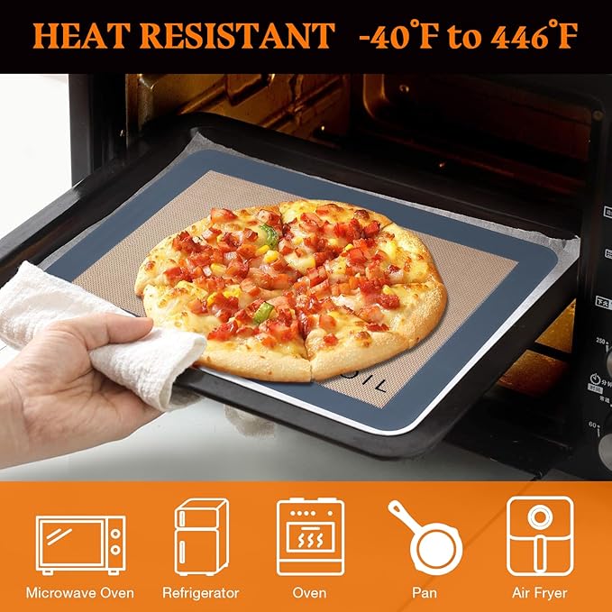 Silicone Baking Mat Large 3 Pack-2 Half Sheets+1 Small Quarter Sheet,Reusable Non Stick Food Safe Baking Supplies Oven Liners Bakeware Mats for Cookies,Macarons,Bread, Pastry, Vegetables