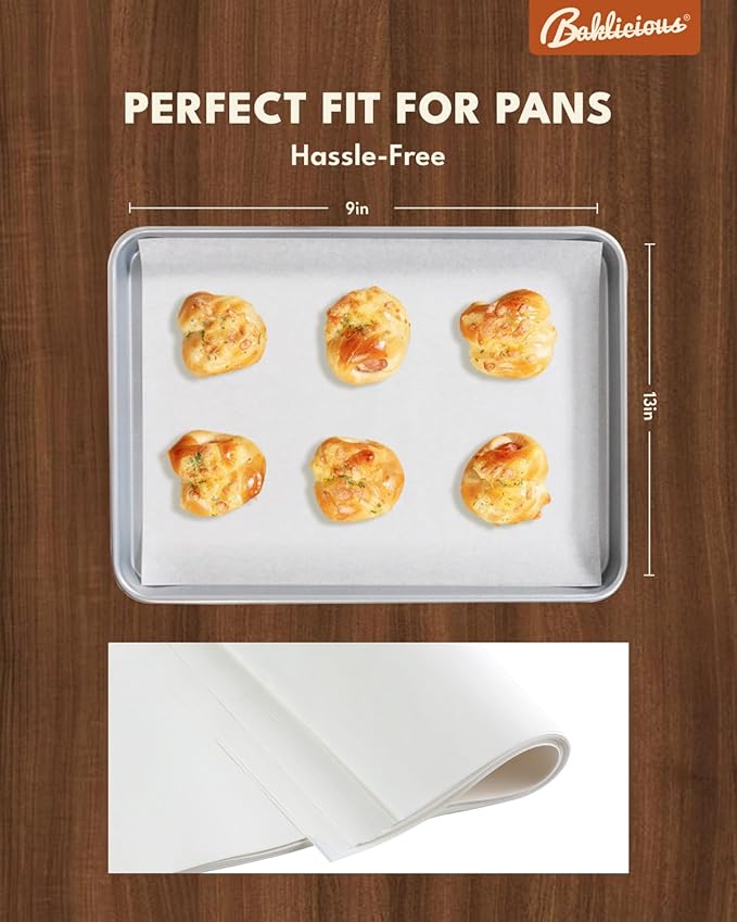 220 Pcs 9x13 In Parchment Paper Sheets, Baklicious Pre-Cut Non-Stick Parchment Baking Paper for Air Fryer, Oven, Bakeware, Steaming, Cooking Bread, Cupcake, Meat, Cookies