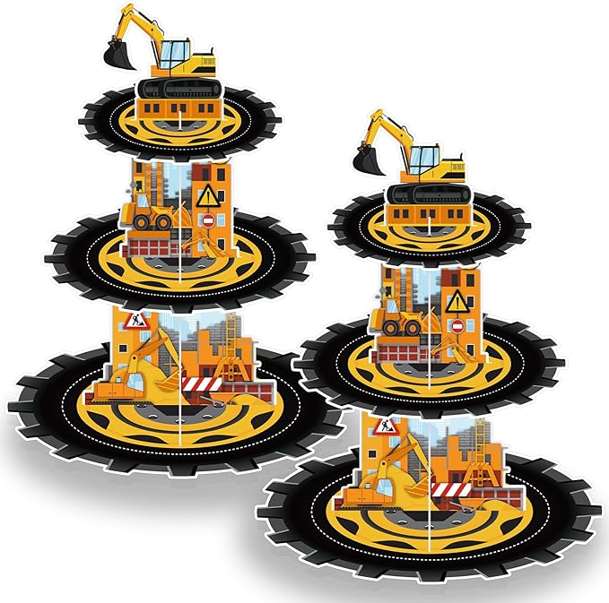 2 Pack Construction Cupcake Stand Construction Party Decorations 3 Tier Construction Cupcake Holder Dessert Stand for Boys Kids Baby Shower Birthday Party Supplies