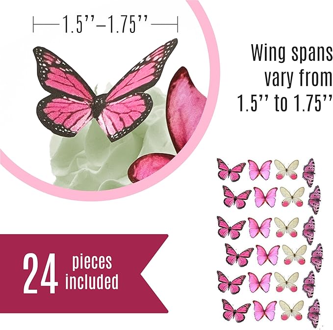 Sugar Robot Inc. Edible Butterflies for Cake Decorating - Small Size, Premium Crafted in the USA - Butterfly Cake and Cupcake Toppers, Decoration (Pink)