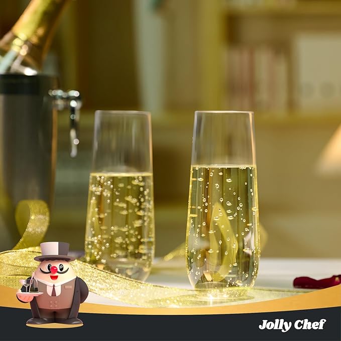 JOLLY CHEF 24 Pack Stemless Plastic Champagne Flutes 9 oz, Crystal Clear Stemless Plastic Toasting Glasses, Clear Disposable Unbreakable Drinkware Ideal for Wedding, Birthday, Party