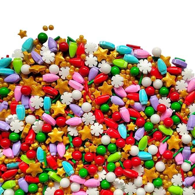 Eastron 1 Bottle Edible Christmas Sprinkles Decorating - Christmas Gift Sprinkles - Holiday Sprinkles - Edible Christmas Snowflake Star Light Bulb Cake Decorations - Cupcake and Cake Topper - 3.53 ounces
