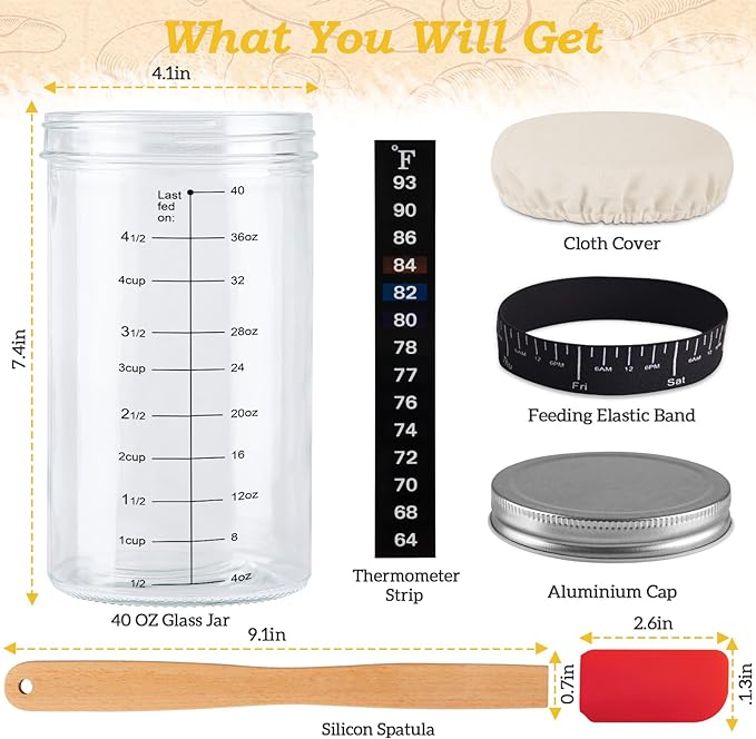 40oz/1200ml Sourdough Starter Kit ??Extra Thermometer Strips and Breathable Covers Included in Sourdough Starter Jar ??A Perfect Sourdough Bread Starter Kit for Beginners to Expert
