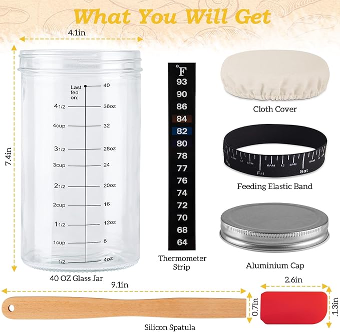 40 Oz Sourdough Starter Kit 2 Pack– Extra Thermometer Strips and Breathable Covers Included in Sourdough Starter Jar – A Perfect Sourdough Bread Starter Kit for Beginners to Expert