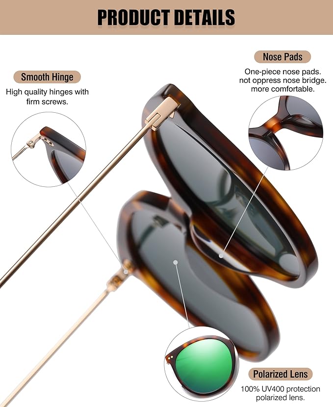DUCO Oversized Polarized Sunglasses Womens Trendy Mirrored Shades Retro Round Vintage Light Weight UV400 Sun Glasses W016