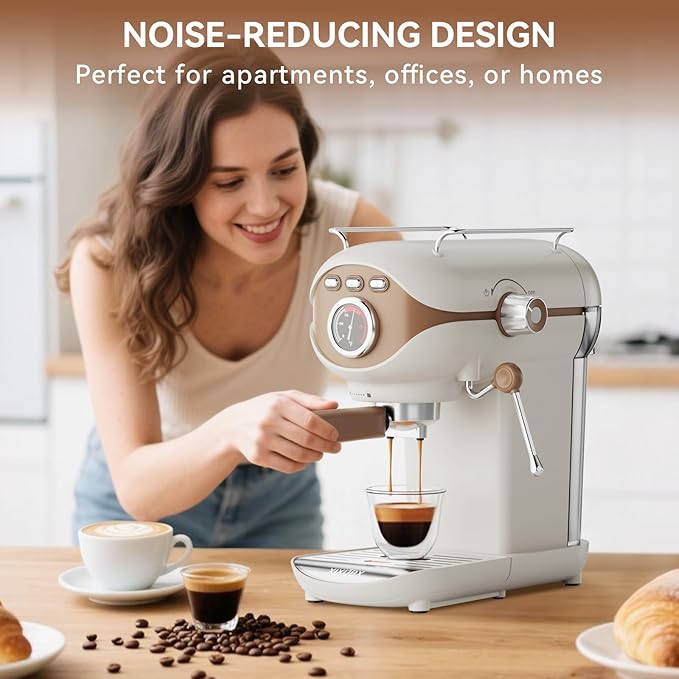 Espresso Machine, 20 BAR Pump Temperature Control, Compact Espresso Maker with Steam Milk Frother, Professional Coffee Makers for Home, Cappuccino, Latte, Gifts for Coffee Lover, White