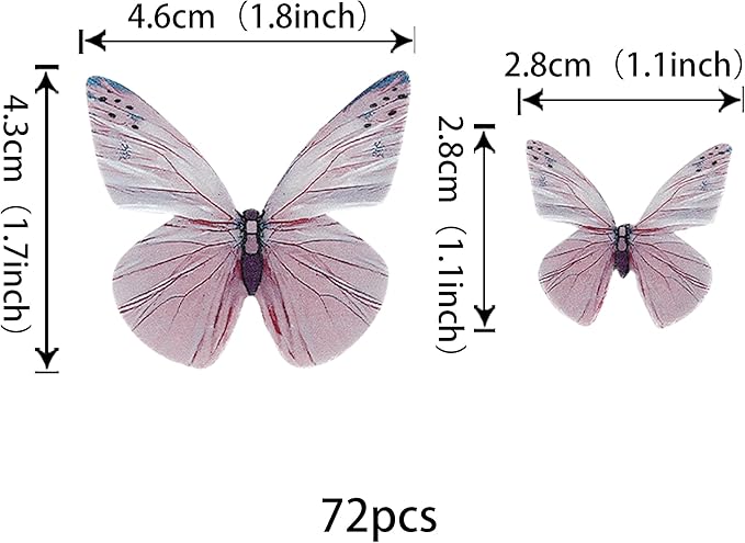 72PCS Edible Cupcake Toppers - Butterfly Cake Decoration Picks for Baby Shower & Kids Birthday Party - Purple